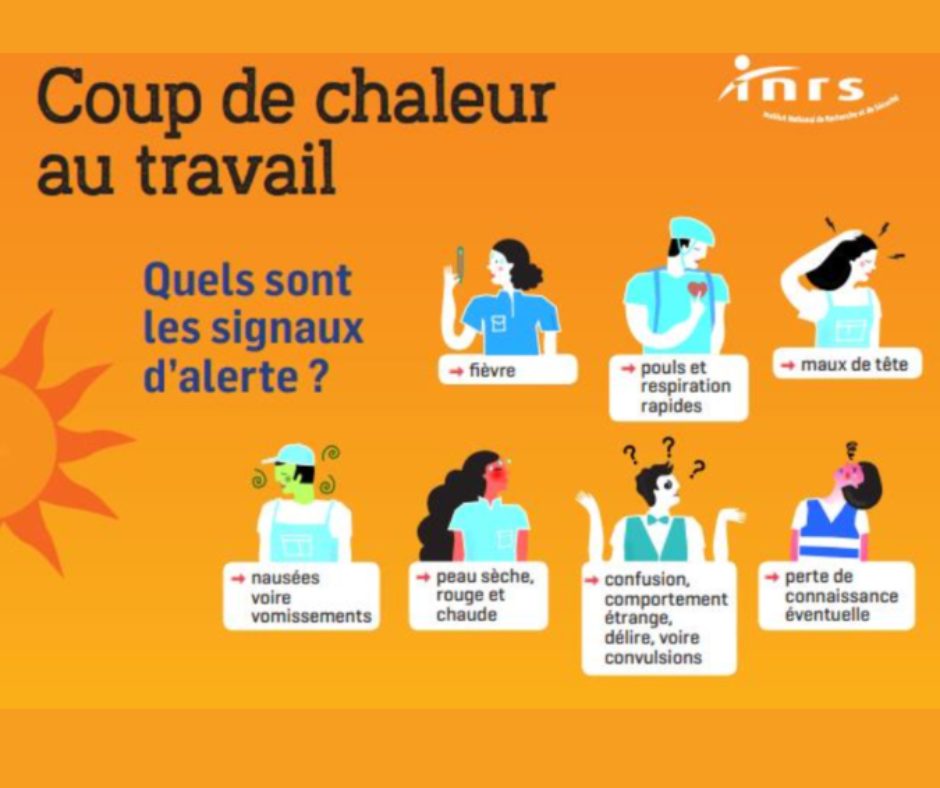 symptômes et signaux d'alerte exposition prolongée forte chaleur avec effets source INRS 